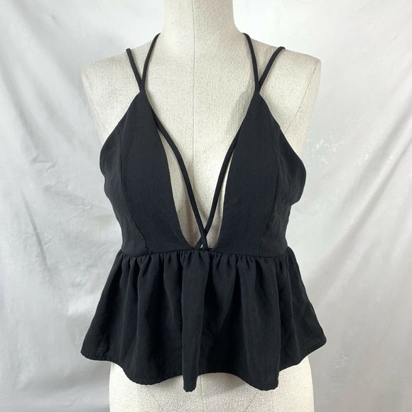 silence + noise Tops - Deep V Neck Crop Top Peplum Top Size Small Silence + Noise Sleeveless